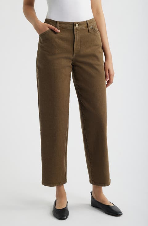 High Waist Relaxed Straight Leg Jeans (Olive)