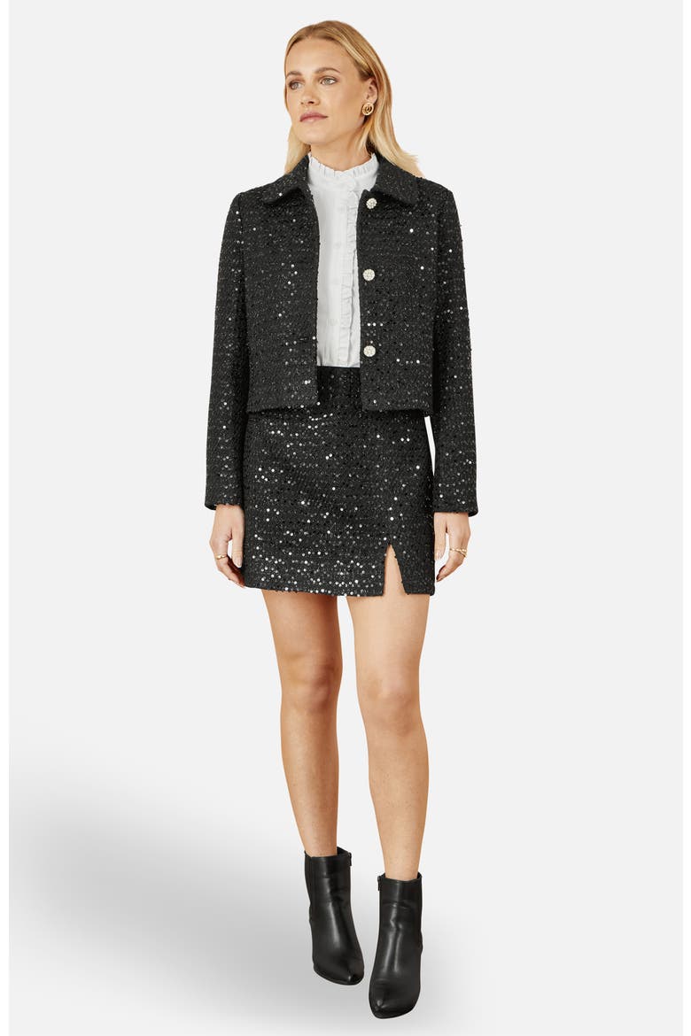 Boucle Sequin Jacket, Alternate, color, Black