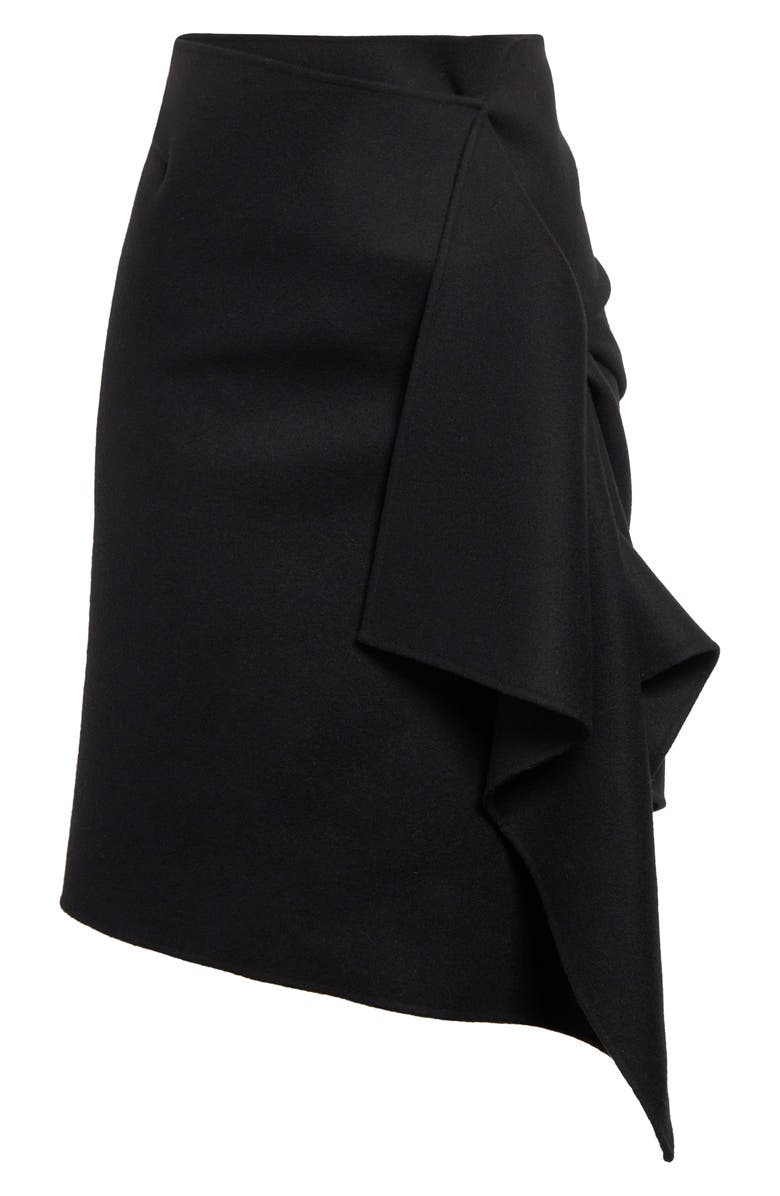 The Row Bartellina Ruffle Detail Cashmere Skirt, Alternate, color, Black