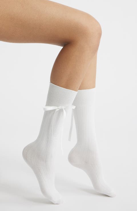Satin Ribbon Crew Socks f