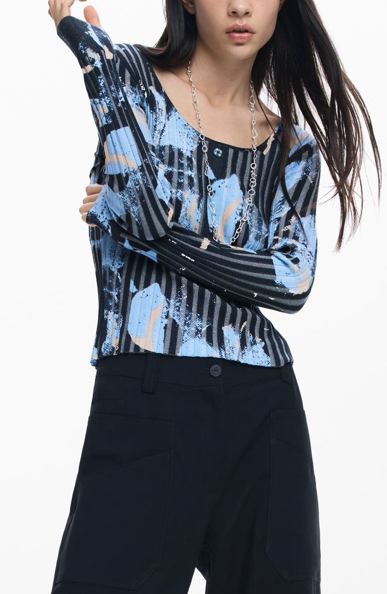 Desigual Abstract Print Rib Top, Alternate, color, 