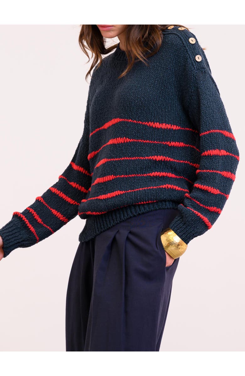 Celtic & Co. Drop Stitch Breton Sweater, Alternate, color, Navy / Red