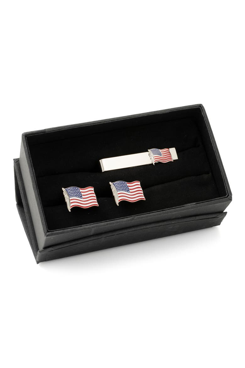 American Flag Cuff Links & Tie Bar Set, Alternate, color, RED