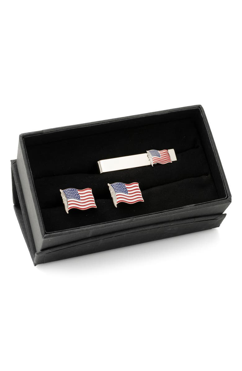 Cufflinks, Inc. American Flag Cuff Links & Tie Bar Set, Alternate, color, Red