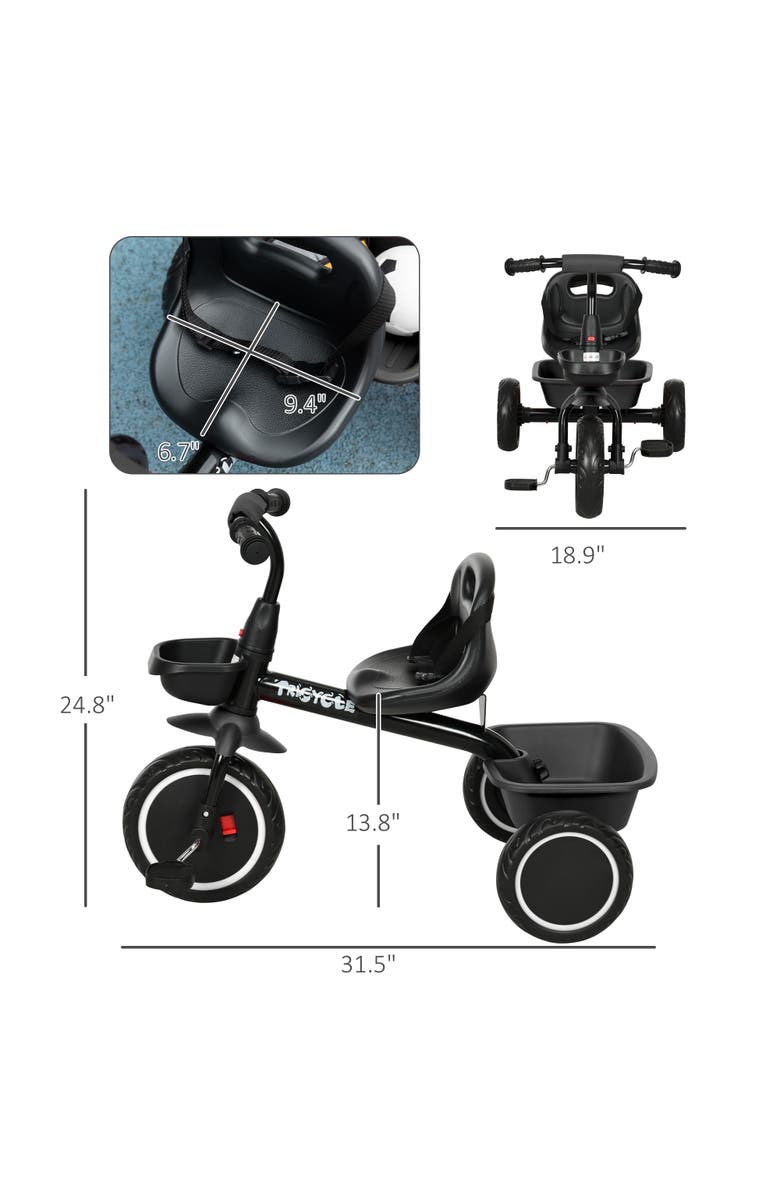 Qaba Toddler Tricycle with Adjustable Seat, Storage Baskets​, Alternate, color, Black