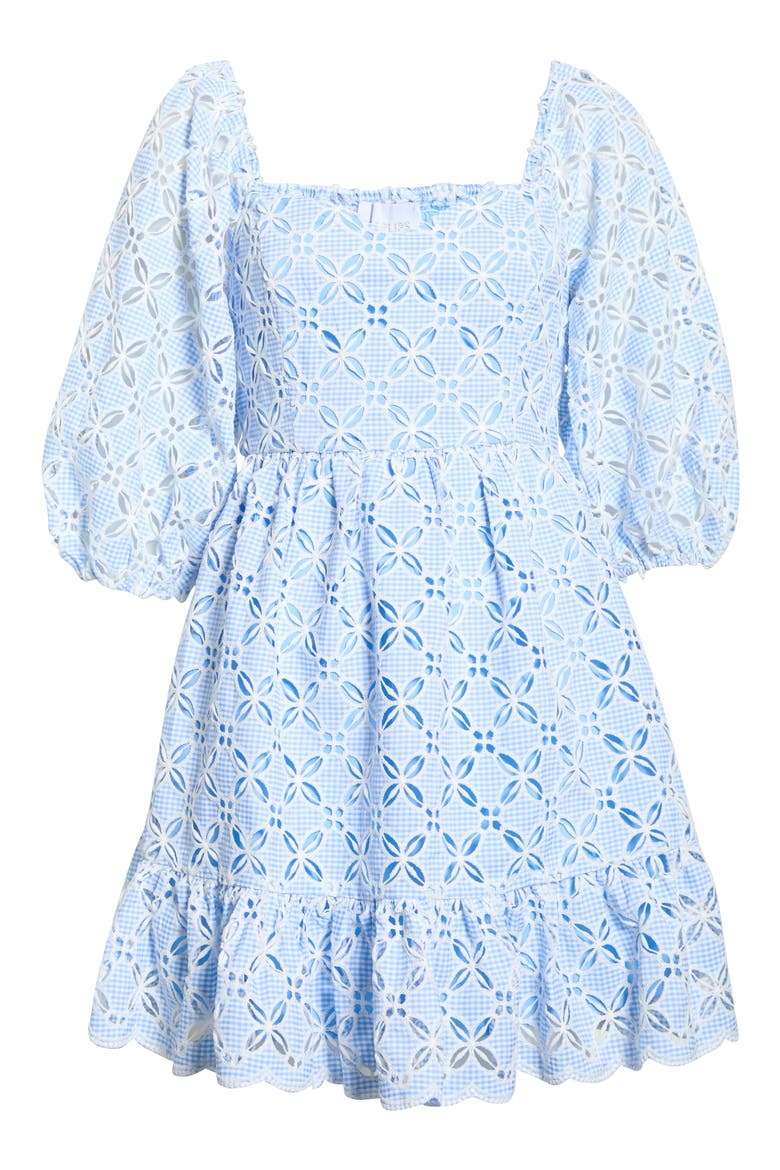 Sequin Detail Cotton Eyelet Babydoll Dress, Alternate, color, WHITE-BLUE