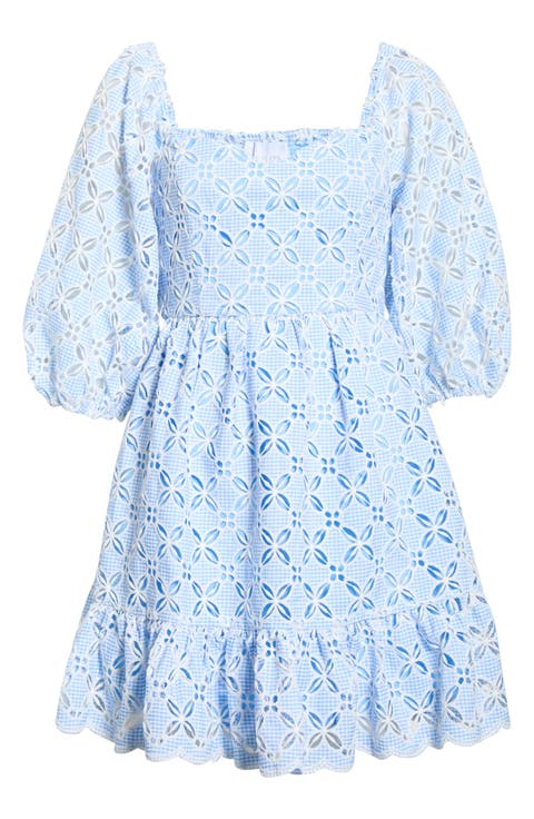 Sequin Detail Cotton Eyelet Babydoll Dress