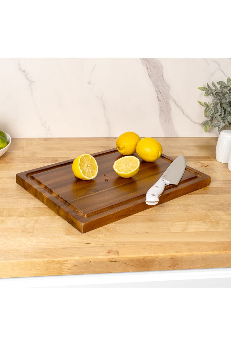 Eldridge Medium Handcrafted Acacia Wood Grain Thick Reversible Cutting Board with Juice Grooves, Alternate, color, Brown