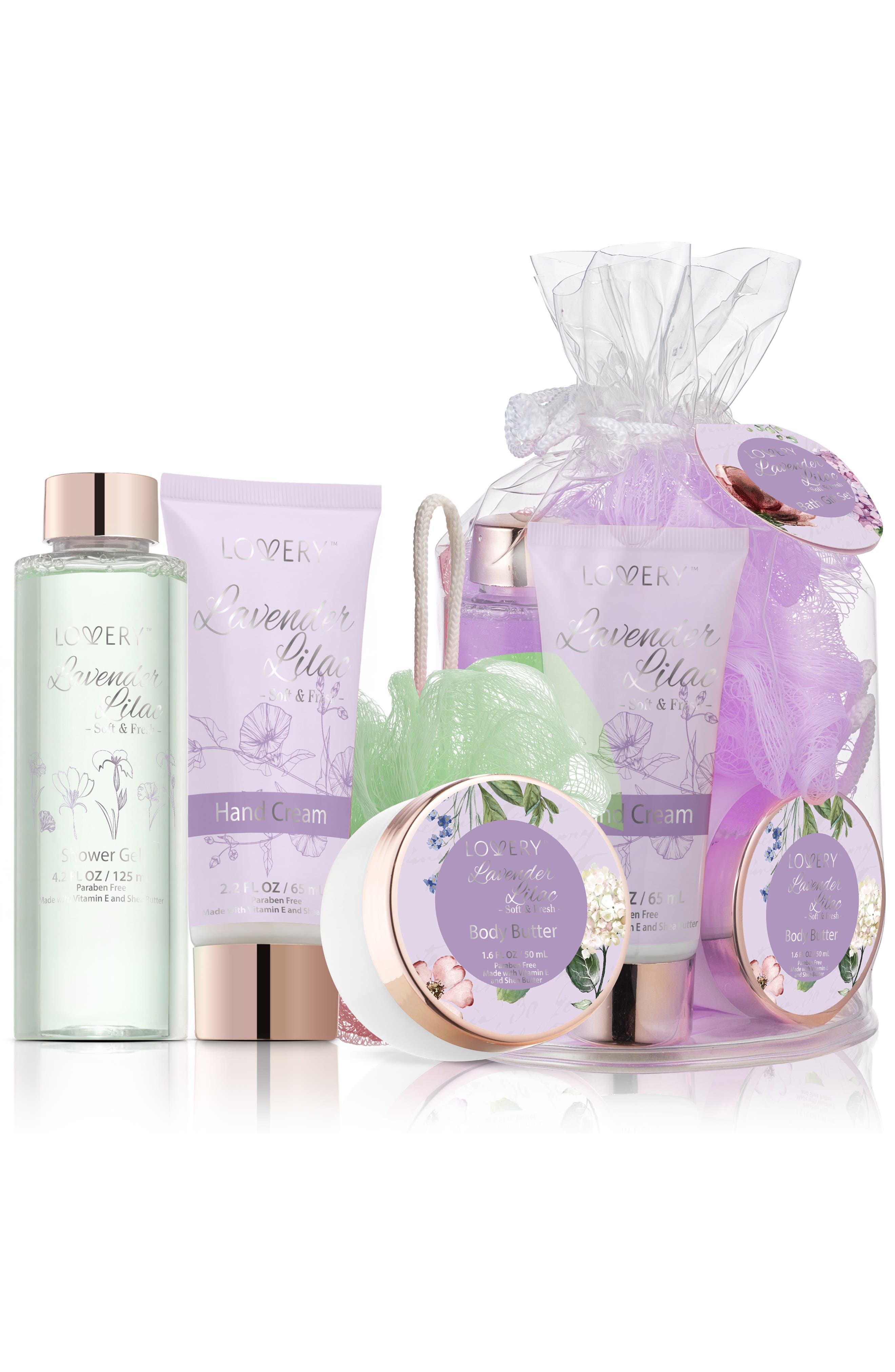 Lovery Lavender Lilac Home Spa Gift Set - 5 Pc Travel Body Care Kit in Purple at Nordstrom