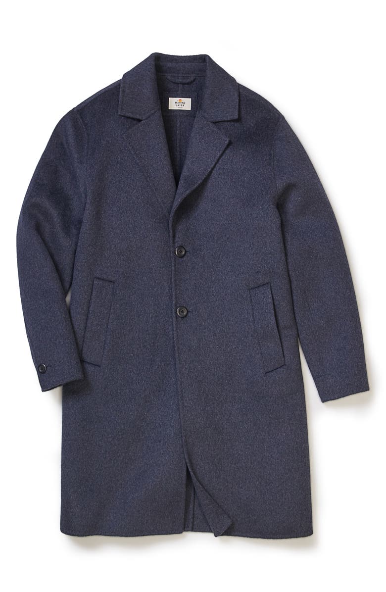 Marine Layer Irving Brushed Melton Longline Topcoat, Alternate, color, Navy Heather
