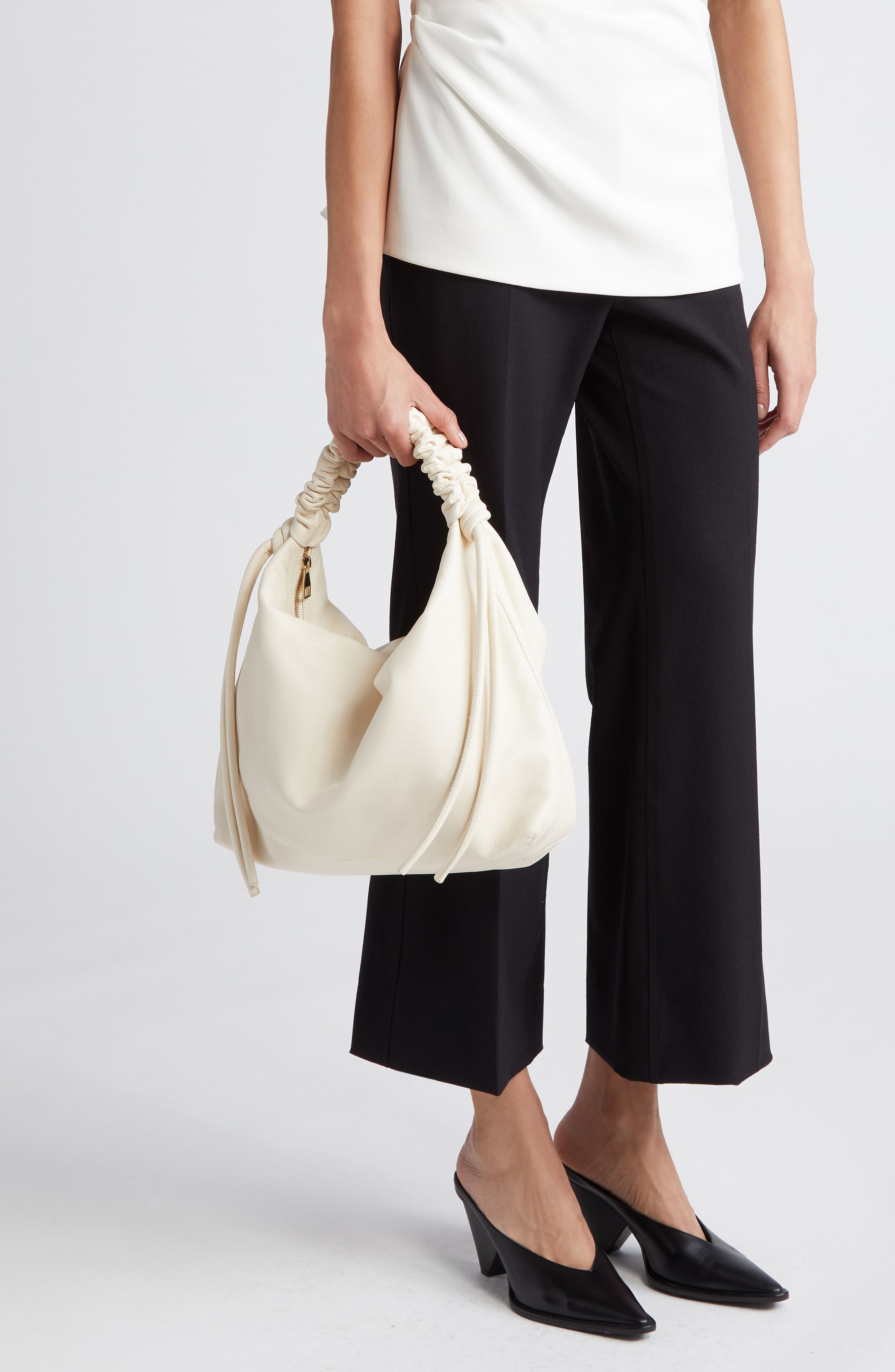Medium Drawstring Leather Hobo, Alternate, color, IVORY