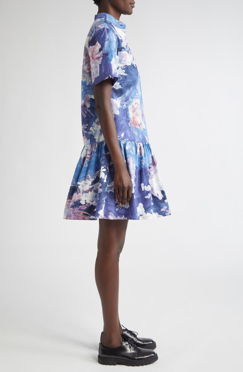 Erdem Short Sleeve Cotton Poplin Mini Shirtdress, Alternate, color, Artist Garden Pale Cobalt