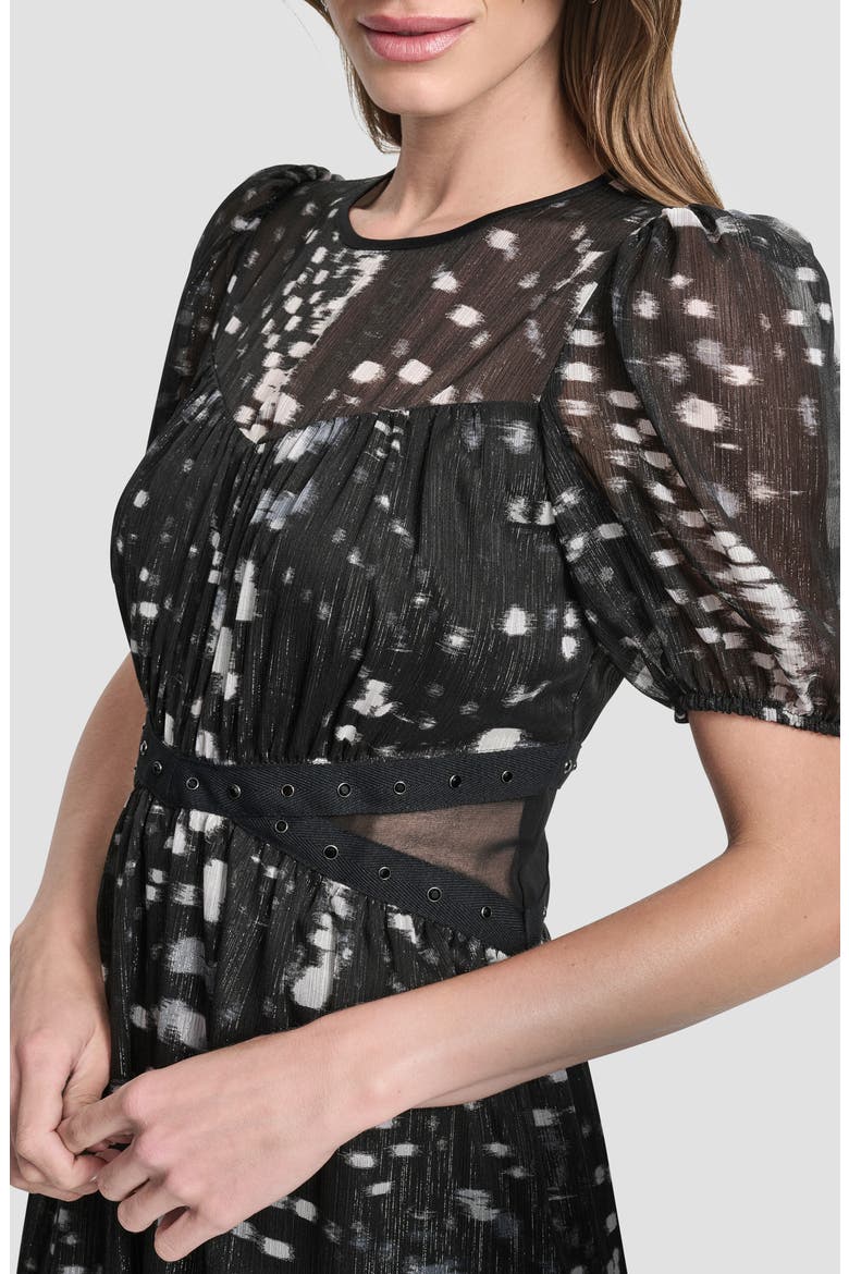 Shine Puff Sleeve Crinkle Chiffon Dress, Alternate, color, REFLECTED LIGHTS