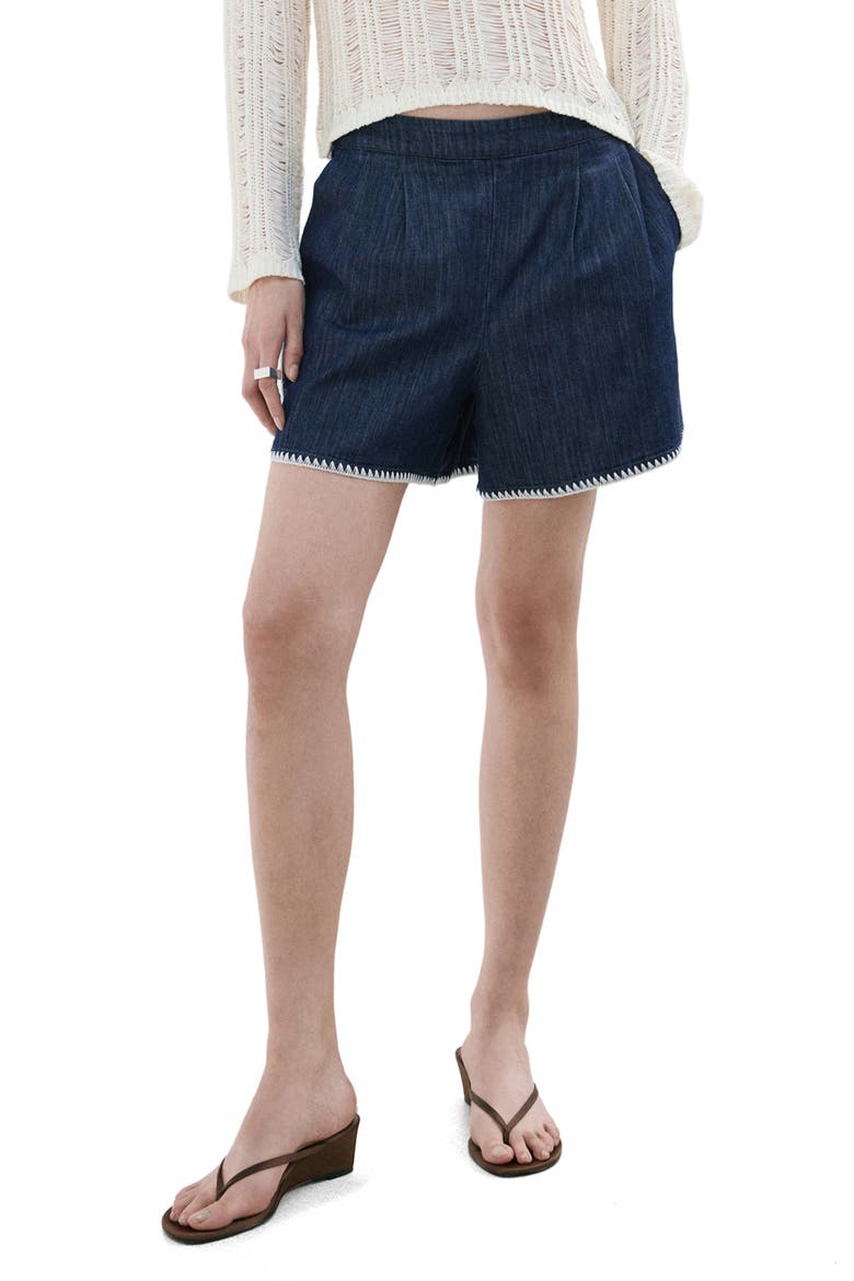 Pleated Pull-On Denim Shorts, Main, color, OPEN BLUE
