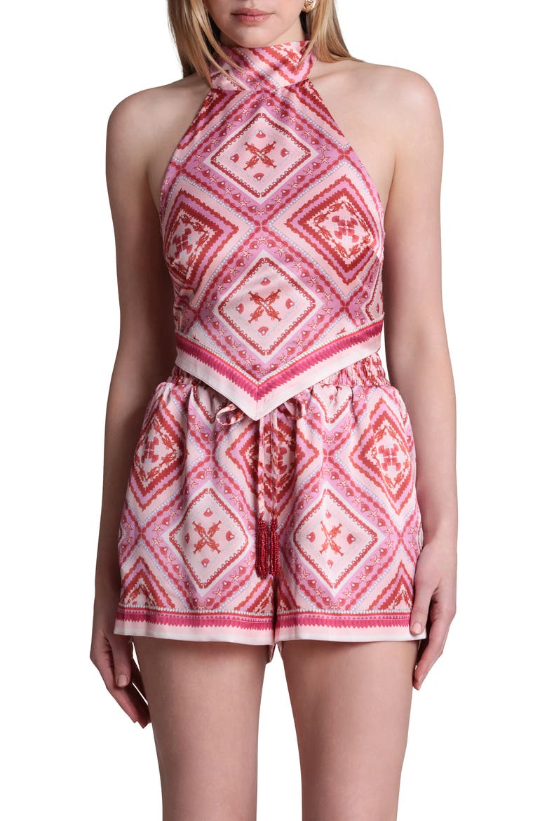 Scarf Print Halter Top, Main, color, LOBSTER PEARL