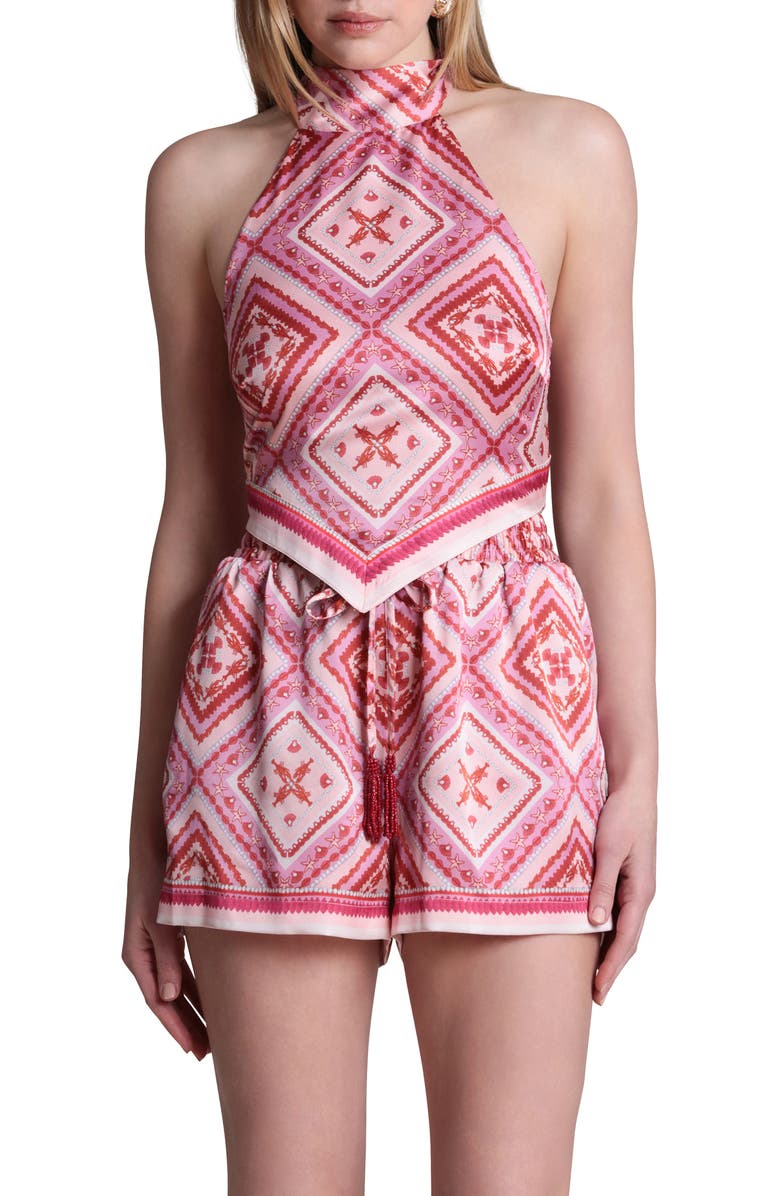 Avec Les Filles Scarf Print Halter Top, Main, color, Lobster Pearl