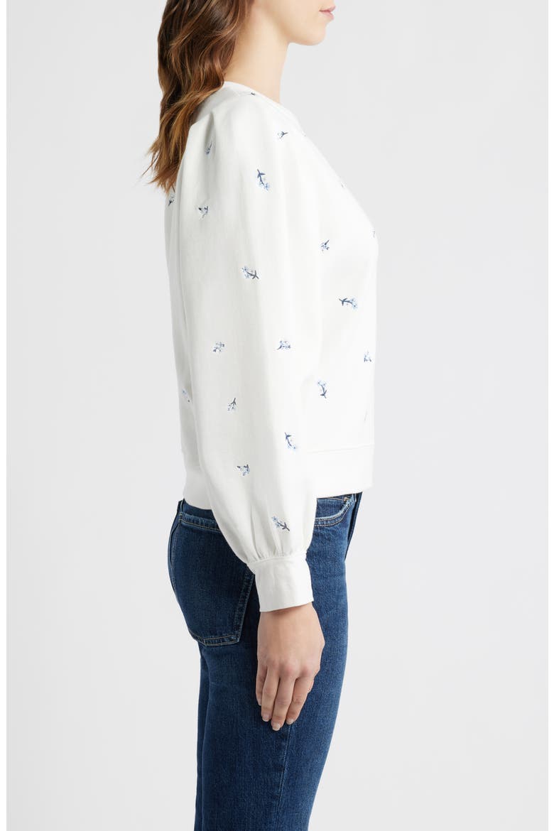 Tiffany Floral Embroidered Balloon Sleeve Cotton Sweatshirt, Alternate, color, EMBROIDERED BLUE IRIS
