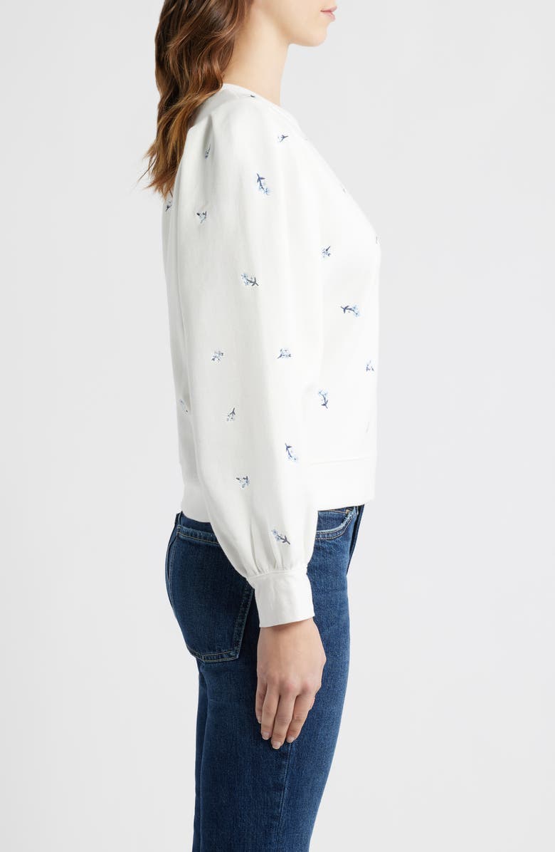 Rails Tiffany Floral Embroidered Balloon Sleeve Cotton Sweatshirt, Alternate, color, Embroidered Blue Iris