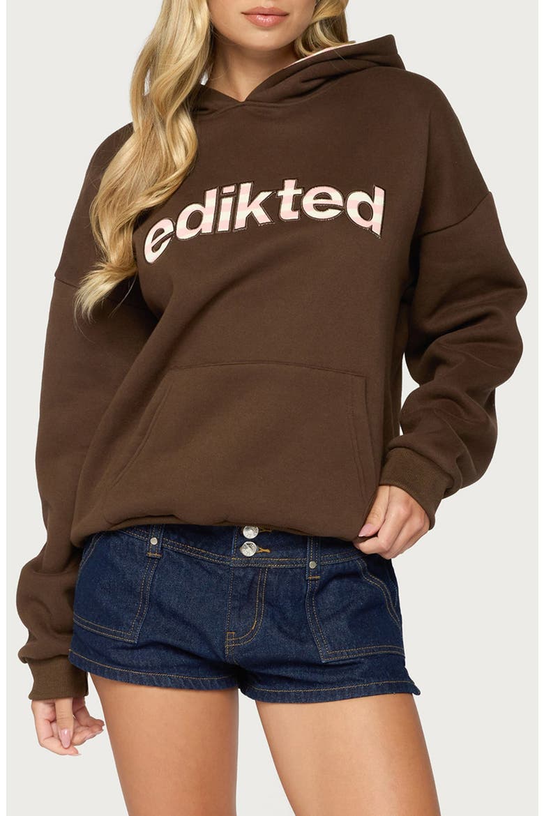 Stripey Graphic Hoodie, Main, color, BROWN-AND-PINK