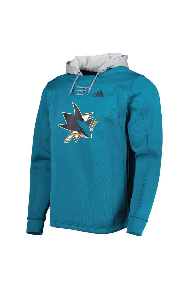 adidas Men's adidas Teal San Jose Sharks Skate Lace Primeblue Team Pullover Hoodie, Alternate, color, 