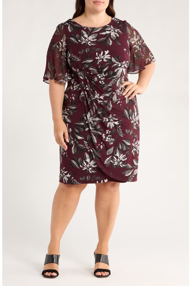 Flutter Sleeve Dress, Main, color, BORDEAUX