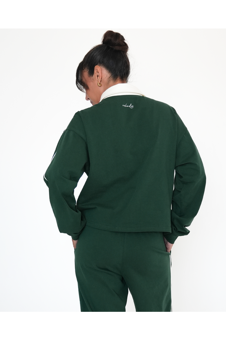 Rugby Piping Relaxed Polo Top, Alternate, color, Green/White