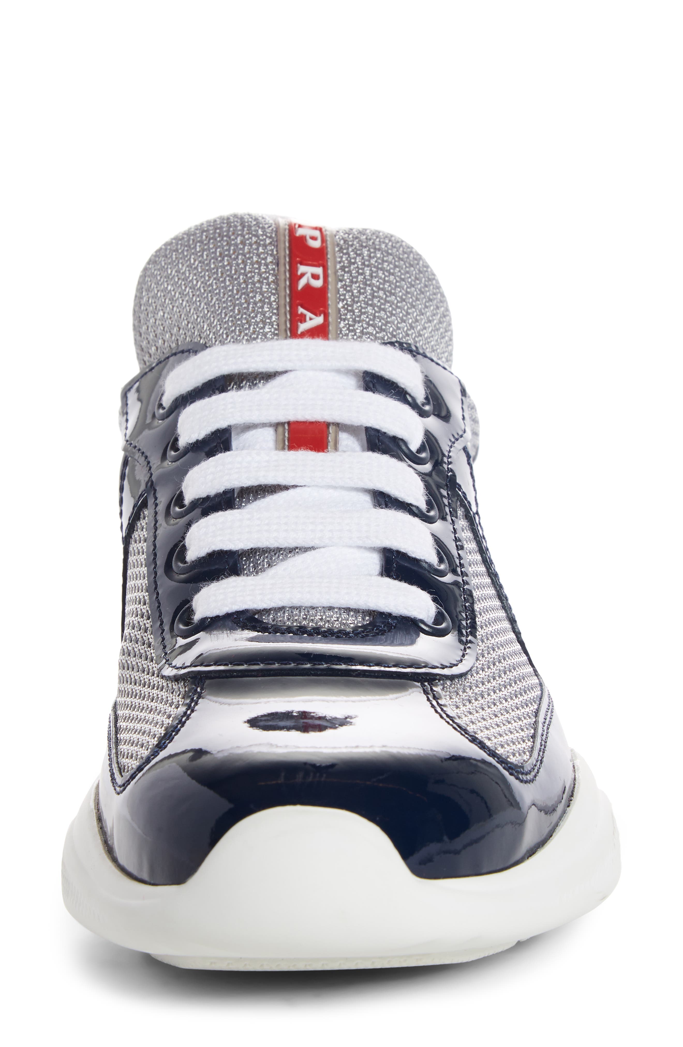 Prada Logo Low Top Sneaker, Alternate, color, Royal Patent