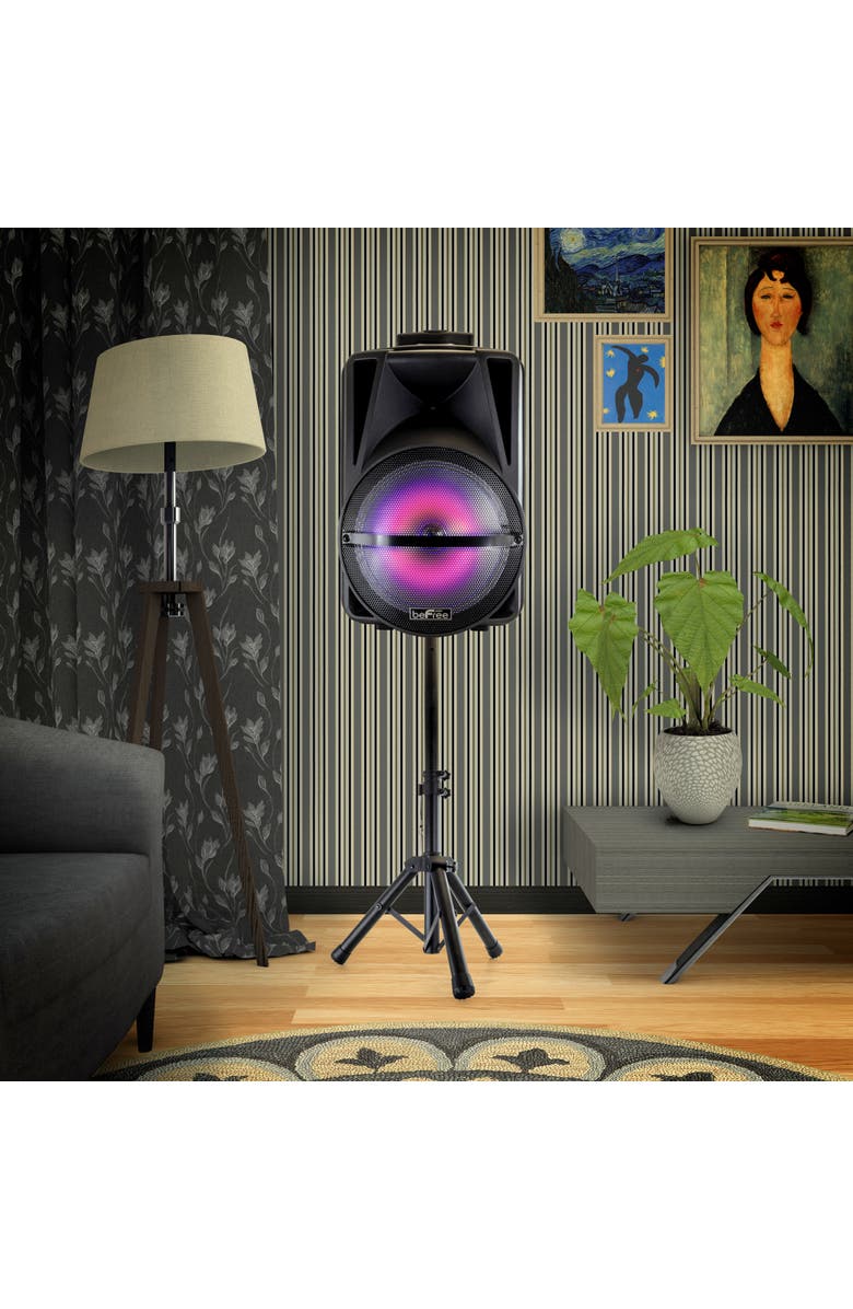 Befree Sound 12in Bluetooth Rechargeable Portable PA Party Speaker with Reactive LED Lights and Stand, Alternate, color, 