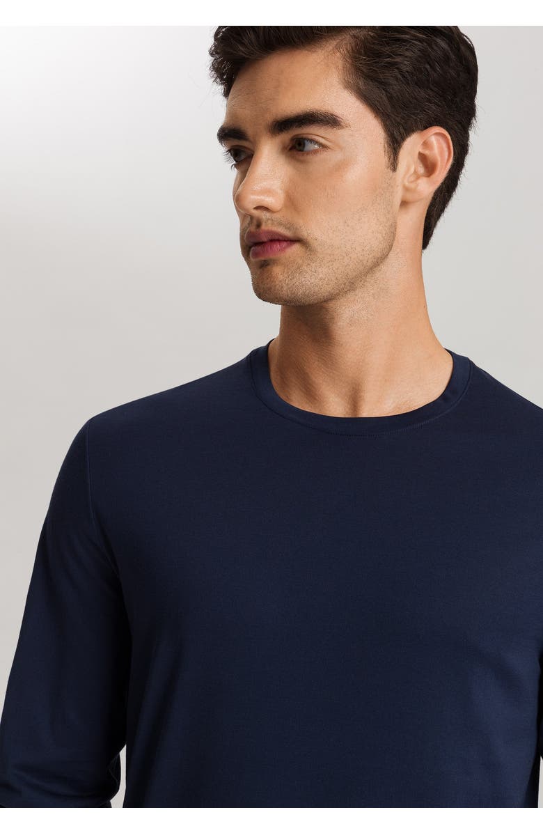 Hanro Night And Day Cotton Crew Neck Top, Alternate, color, Deep Navy