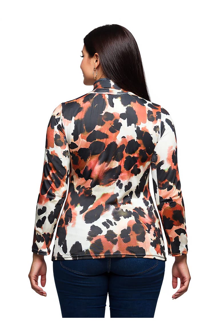 Curvy Essential Long Sleeve Turtleneck Top, Alternate, color, Brown Multi
