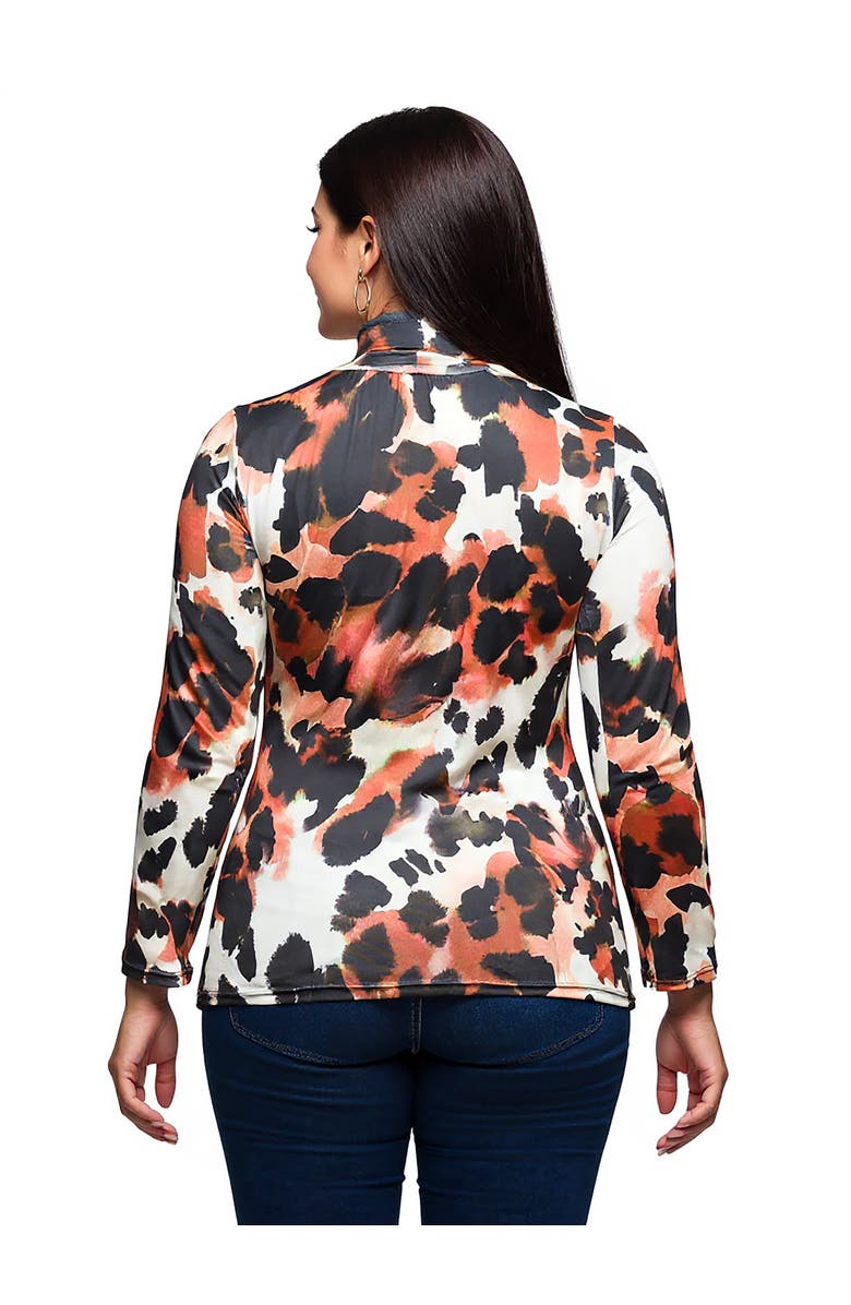 24seven Comfort Apparel Curvy Essential Long Sleeve Turtleneck Top, Alternate, color, Brown Multi