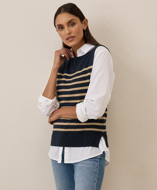 Pact Organic Cotton Classic Fine Knit Shell In Encinitas Stripe Midnight Blue
