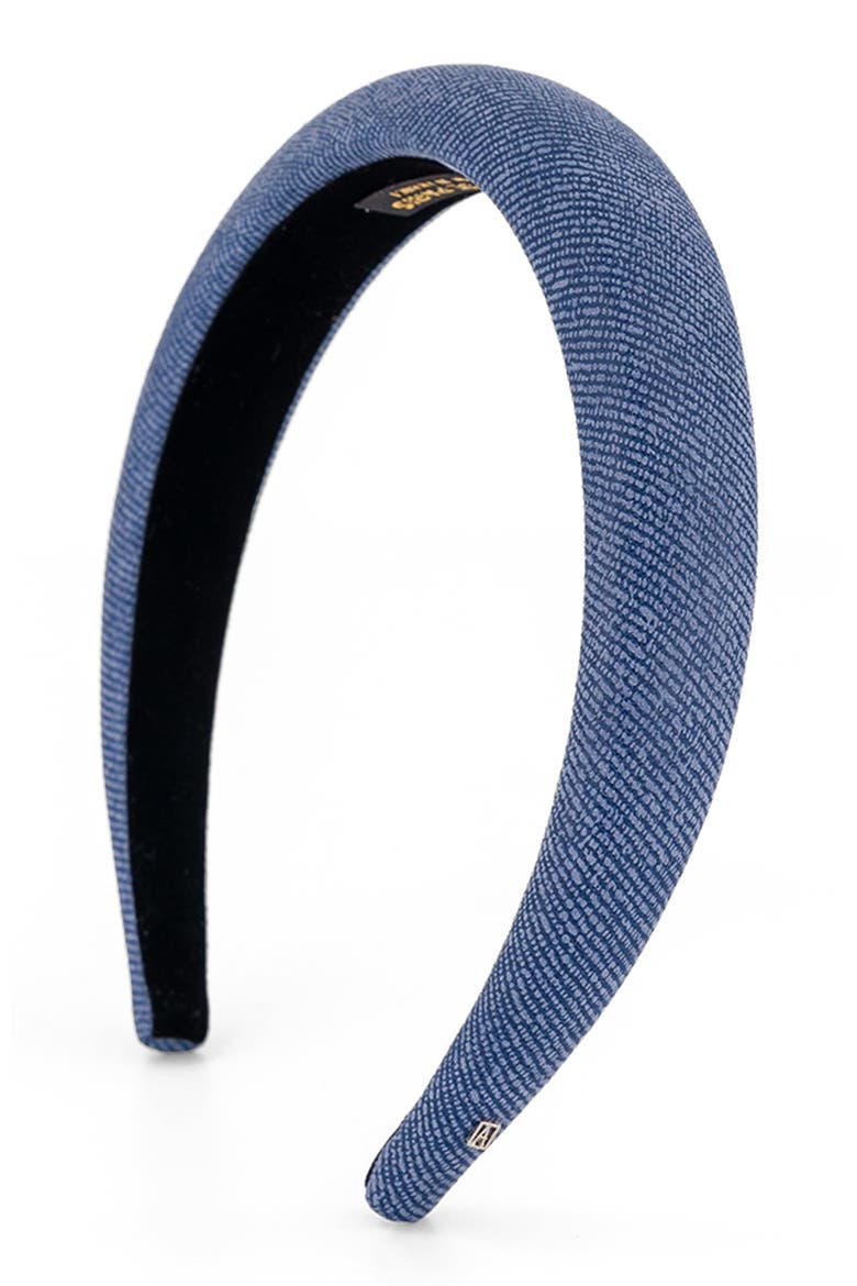 Aurore Boreales Washed Denim Leather headband, Main, color, Denim blue