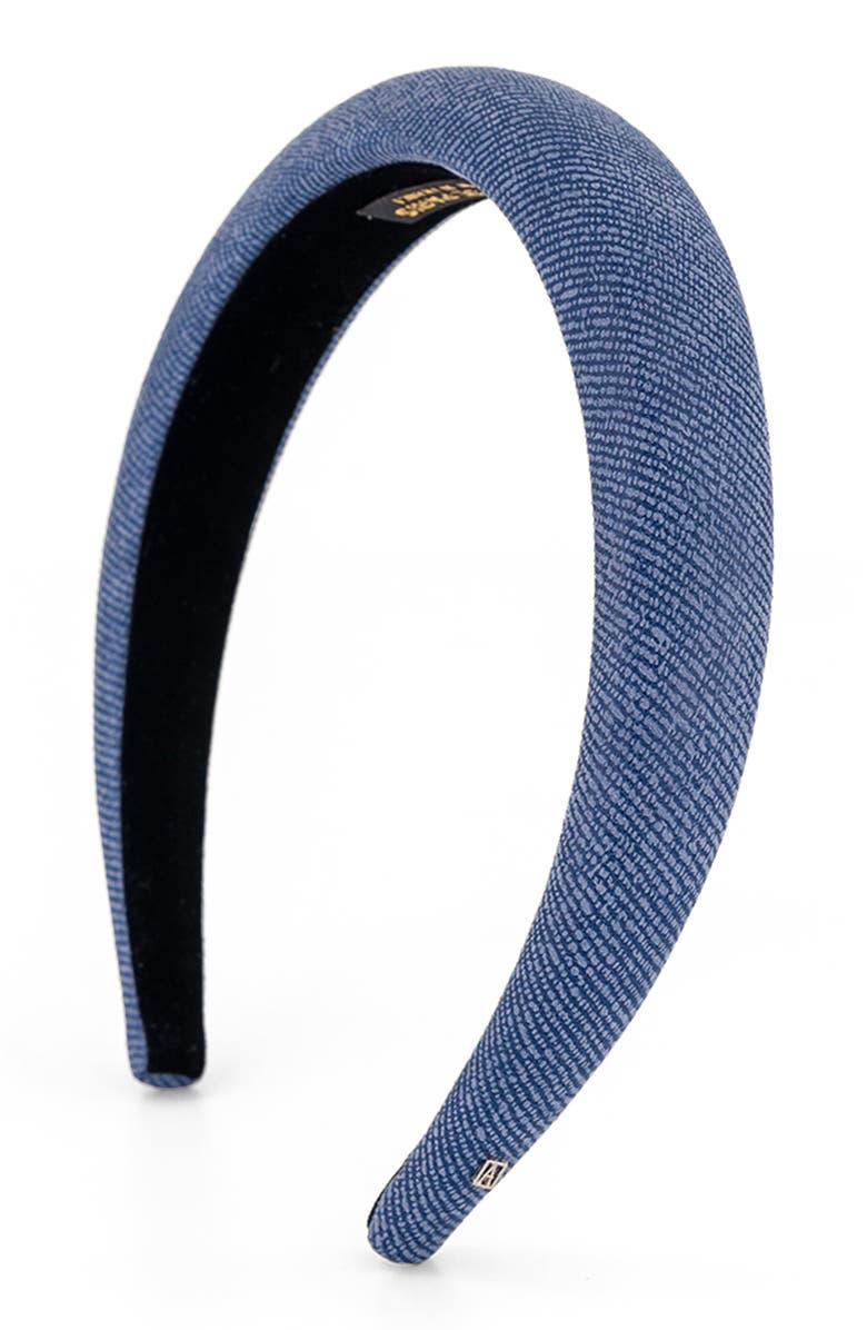 Alexandre de Paris Aurore Boreales Washed Denim Leather headband, Main, color, Denim Blue