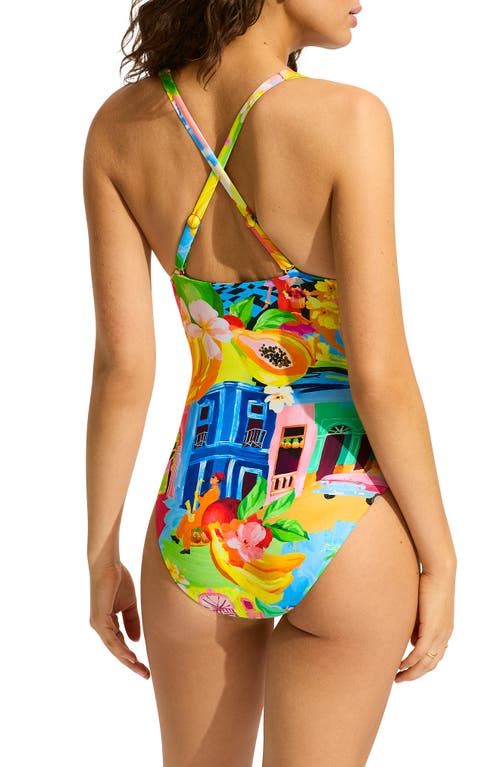 Seafolly Deep V-neck One-piece Swimsuit In Turquoise