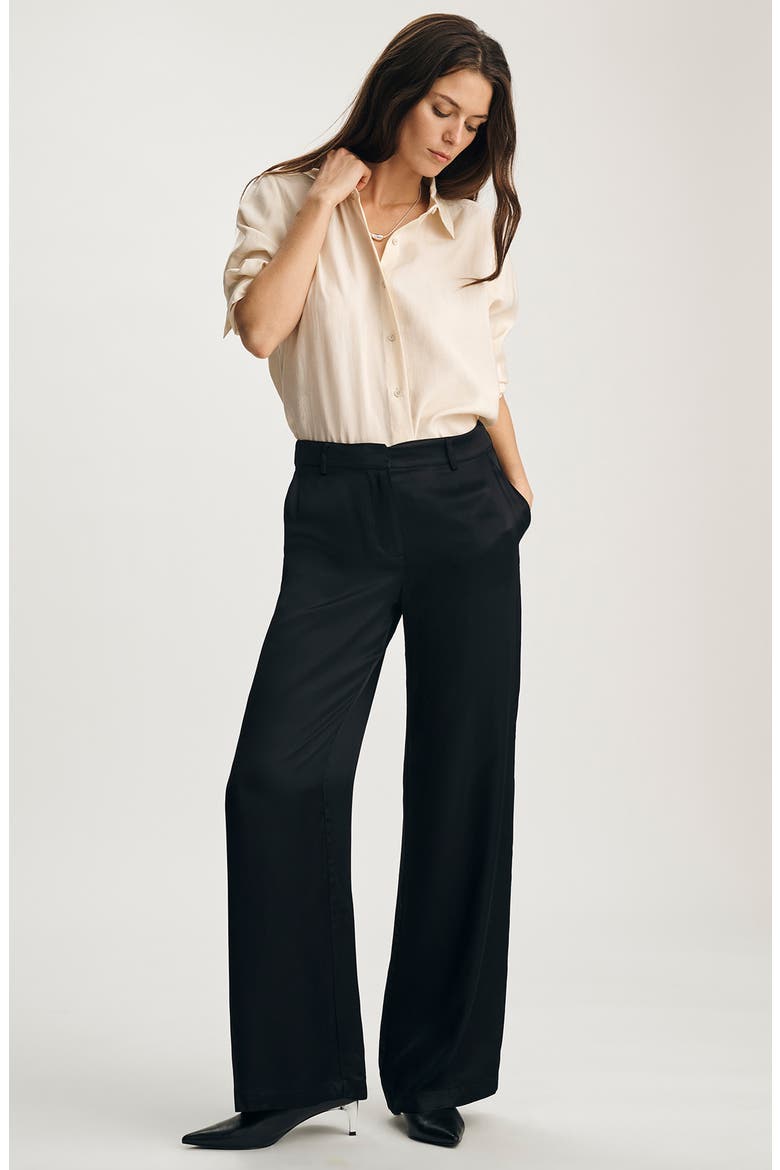 Satin Wide Leg Pants, Alternate, color, BLACK