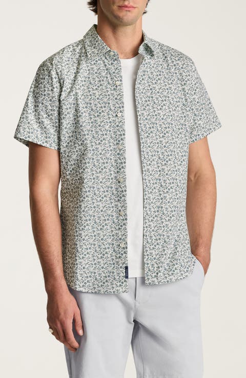 Riviera Floral Short Sleeve Stretch Cotton Button-Up Shirt