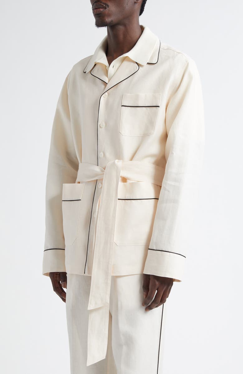 Dolce&Gabbana Belted Linen & Silk Pajama Jacket, Alternate, color, W0001 Natural White