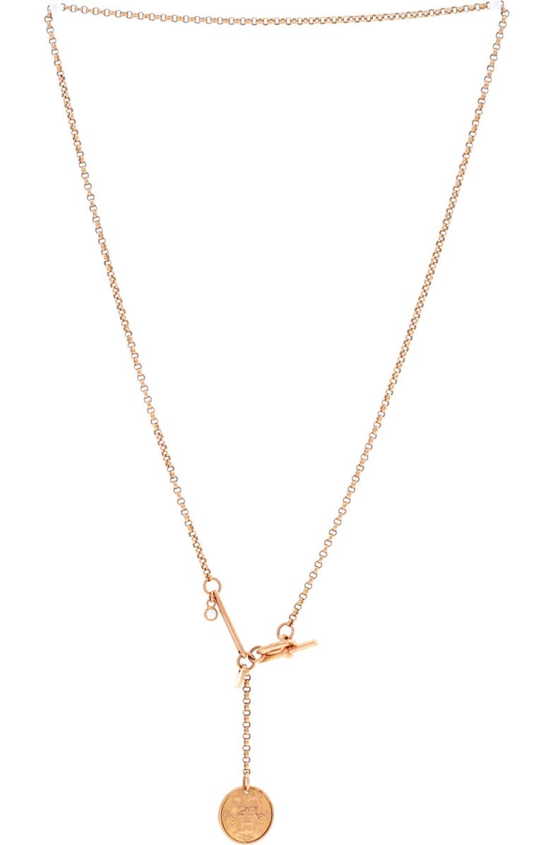 Pre-Owned Hermes Ex-Libris Pendant Necklace 18K Rose Gold with Diamond Small, Alternate, color, Rose Gold
