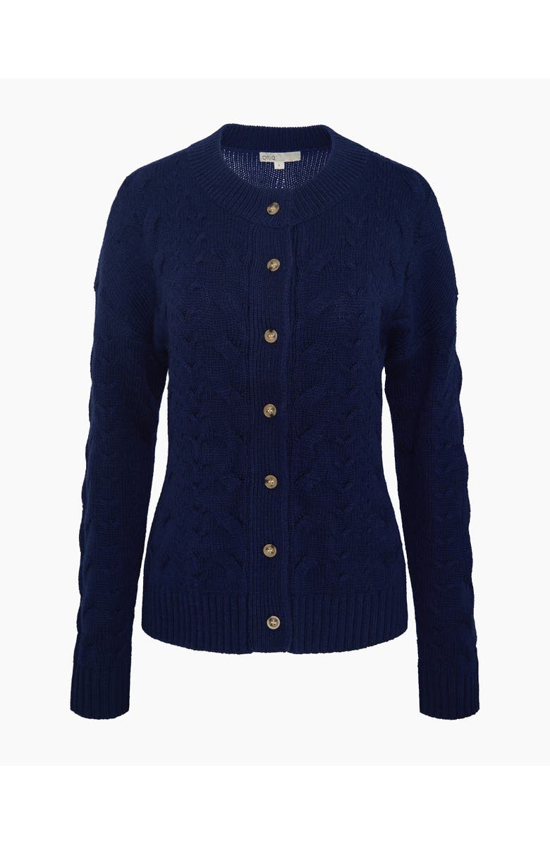 Onia Fitted Cable Knit Cardigan, Alternate, color, Noir Navy