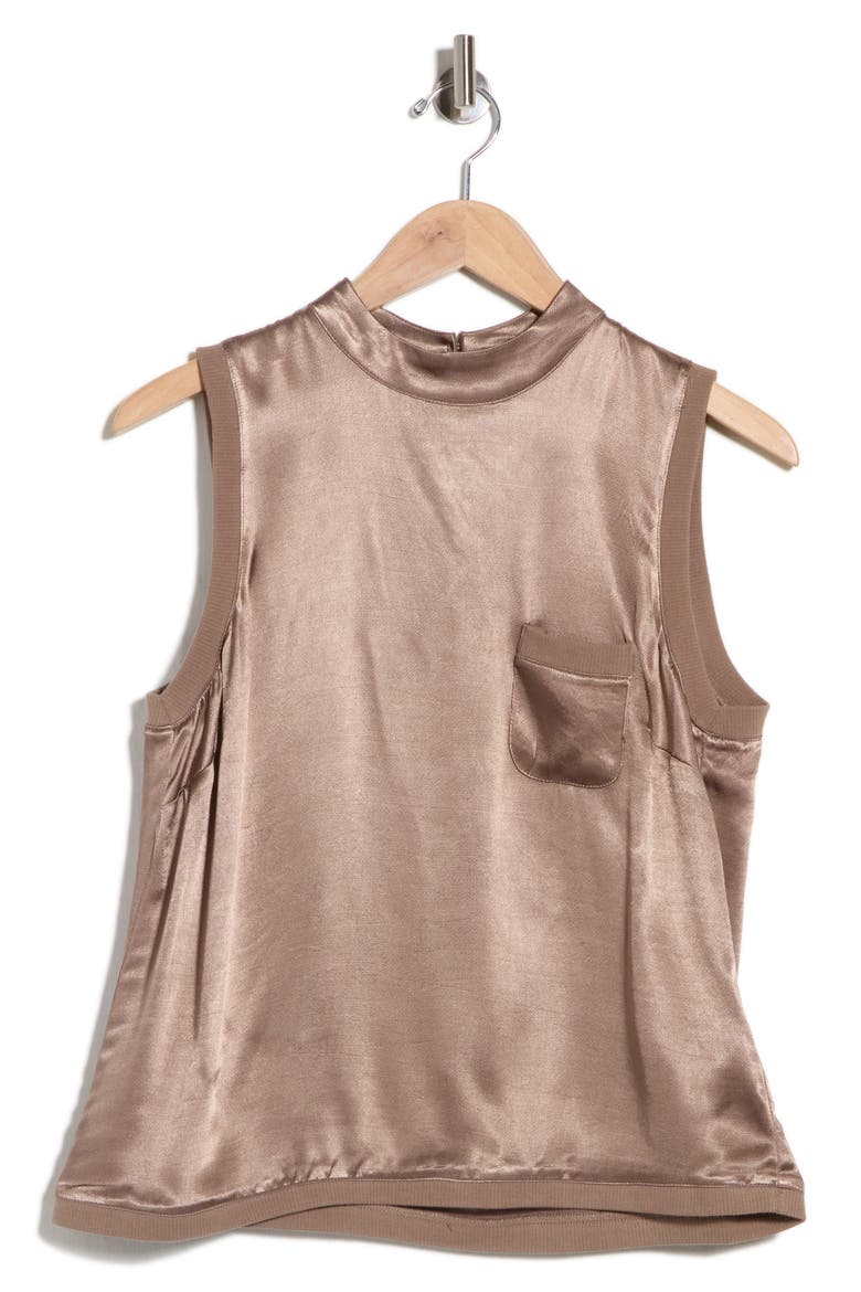 Mock Neck Sleeveless Satin Shell, Main, color, TAUPE