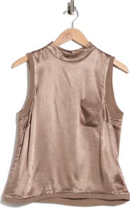 JASON WU Mock Neck Sleeveless Satin Shell
