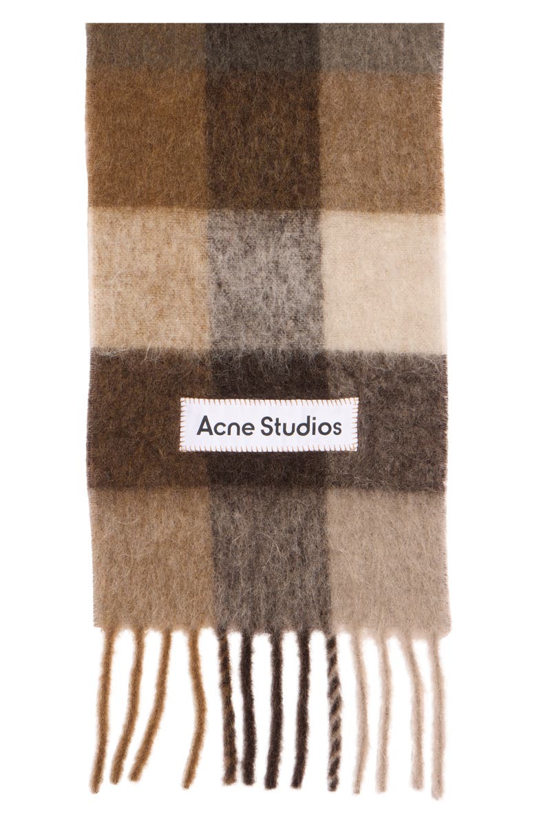 Acne Studios Vally Plaid Alpaca, Wool & Mohair Blend Scarf, Alternate, color, Dark Brown/ White/ Brown