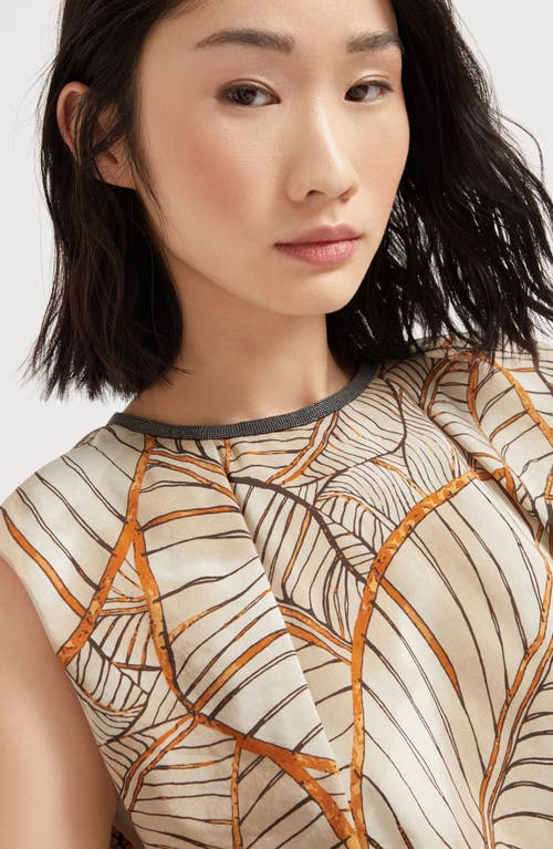 Brunello Cucinelli Papyrus Print Top With Monili