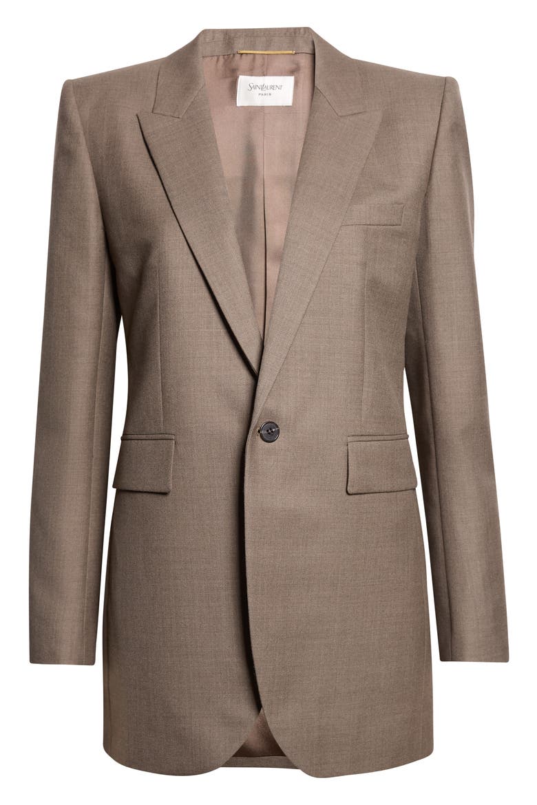 One-Button Longline Wool Twill Blazer, Main, color, TAUPE CHINE