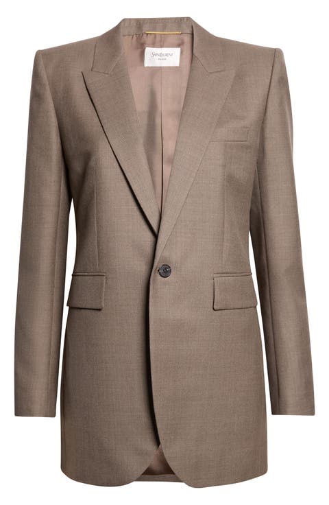 One-Button Longline Wool Twill Blazer