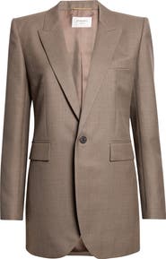 Saint Laurent One-Button Longline Wool Twill Blazer