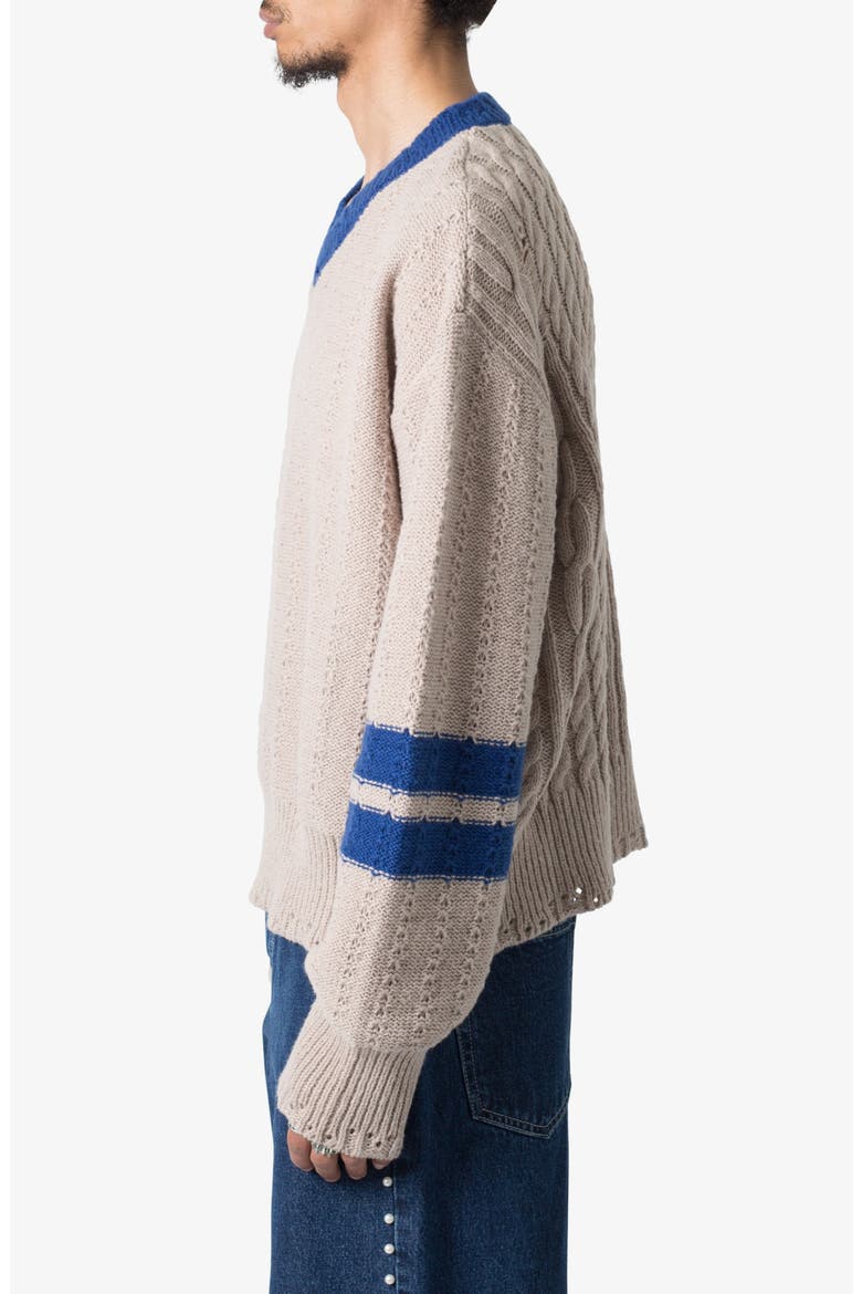Varsity V-Neck Sweater, Alternate, color, OFF WHITE/ BLUE