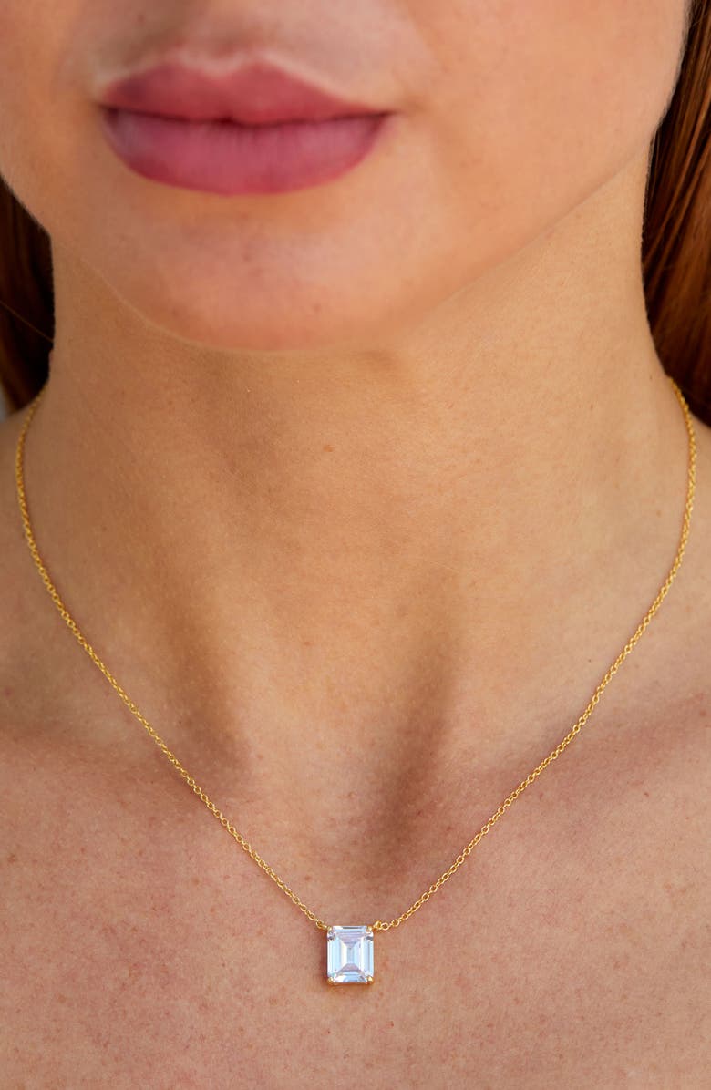 SAVVY CIE JEWELS Vermeil Emerald Cut CZ Birth Stone Box Cut Necklace, Alternate, color, Clear-April