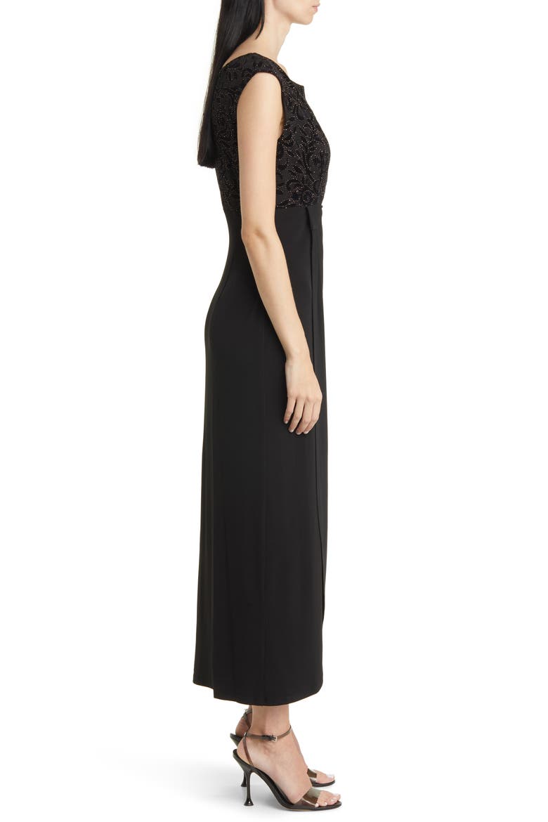 Beaded Bodice Cap Sleeve Faux Wrap Cocktail Dress, Alternate, color, GOLD